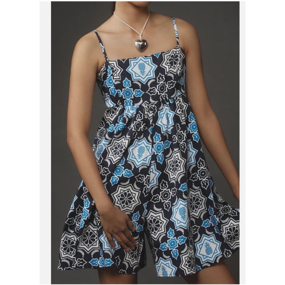 NWT Hutch Bandeau Romper Bandana Print Blue Smocked Square Neck Size Small